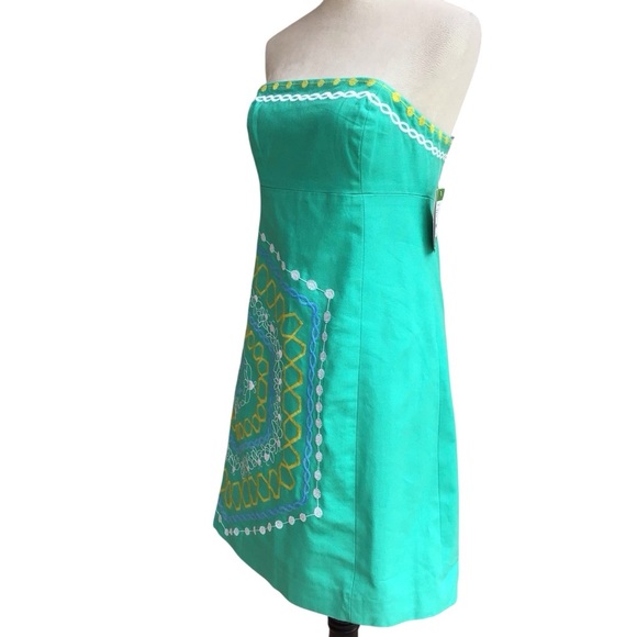 Lilly Pulitzer Bowen Aqua Comb Get It Embroidered Strapless Dress NWT - Picture 5 of 13